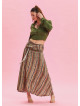 Gipe Waist Tied Khaki Patterned Long Skirt 4496